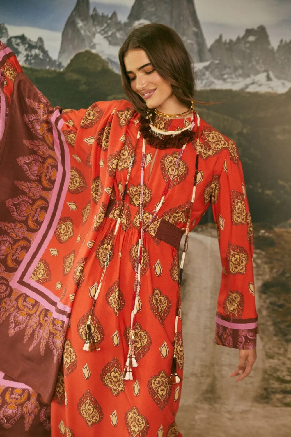 New India Chintz Shawl In Red Shawls