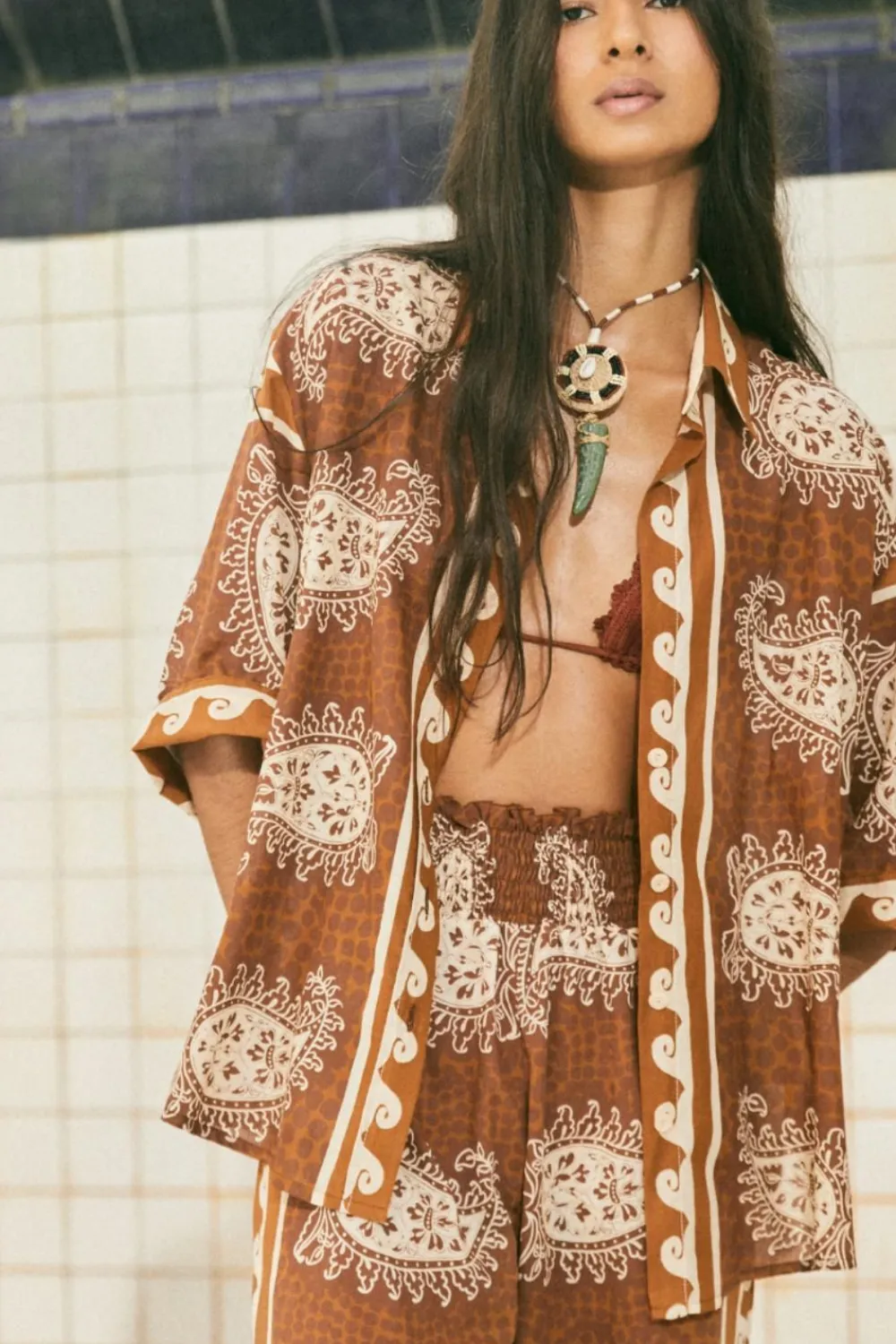 Hot Paisley Situation Shirt In Brown Tops